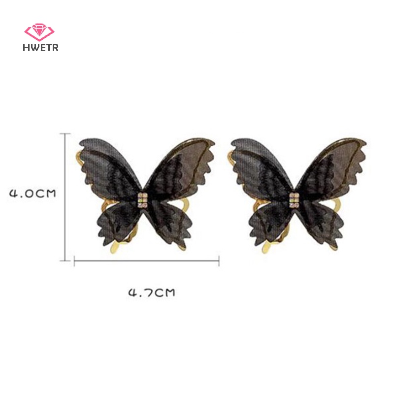 Hwetr bông tai bướm lưới lớn lãng mạn tulle động vật đen trắng bướm stud bông tai tiệc cưới thời trang trang sức mới