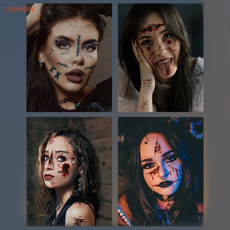 Halloween không thấm nước hình xăm tạm thời dán trang điểm đẫm máu zombie vết sẹo trang trí vết thương kinh dị máu sticker