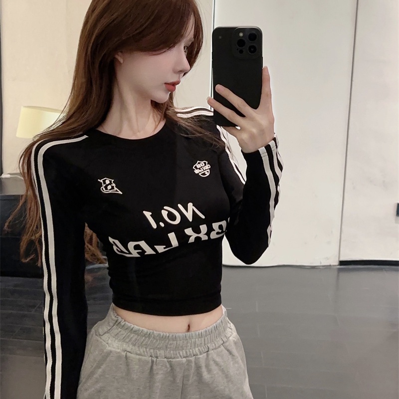 Áo Thun Tay Dài Dáng Ôm Màu Sắc Tương Phản Thời Trang Quyến Rũ Cho Nữ