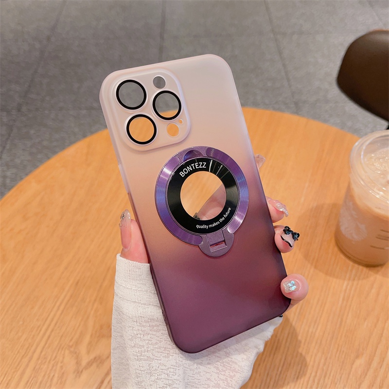 Micromatte translucency gradient kickstand case cho iphone 14 pro max / 14 pro / 13 pro max / 13 pro / 12 pro max / 12 pro full coverage anti-yellow stand holder cover