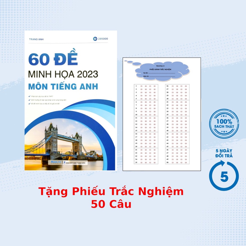 Sách – 60 Đề Minh Họa 2023 Môn Tiếng Anh + Tặng Phiếu Trắc Nghiệm 50 Câu (MOON)