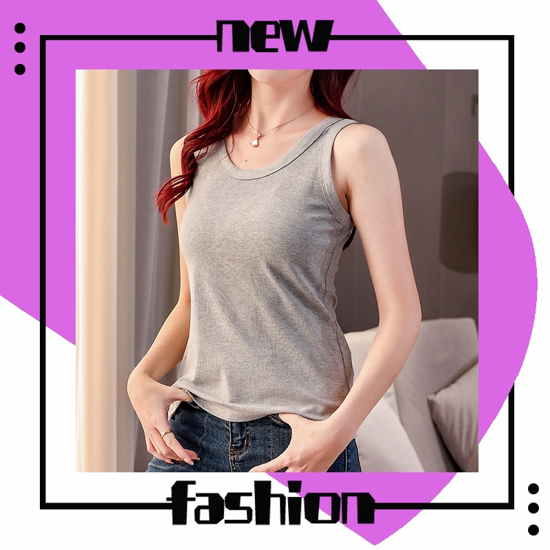 [ZY] S-xl Áo Thun Ba Lỗ Cotton Nhỏ Màu Trơn Cổ Tròn Đơn Giản Phong Cách Hàn Quốc Cho Nữ