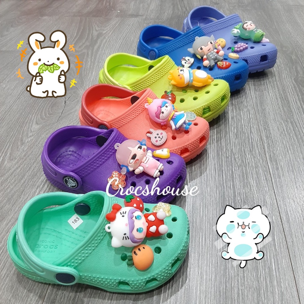 Dép crocs classic màu tím đậm hàng xuất dư Việt Nam cho bé trai bé gái tặng kèm stickers to dễ thương - Crocs house