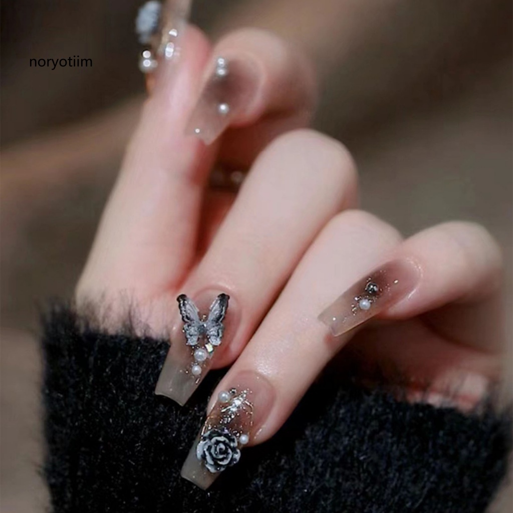 1 Hộp Phụ Kiện Trang Trí Móng Tay Hình Bướm Và Hoa Hồng 3D Bằng Nhựa Resin