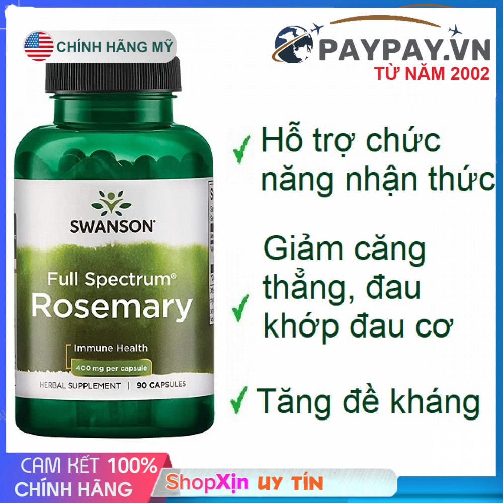 Hương Thảo hỗ trợ chức năng nhận thức và miễn dịch khỏe mạnh Swanson Rosemary 90 Viên của Mỹ
