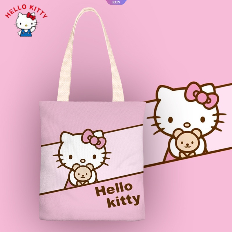 SANRIO Túi Xách Đeo Vai Vải Bạt Ngăn Chứa Rộng 38CM In Hình Hello Kitty Đáng Yêu Cho Nữ