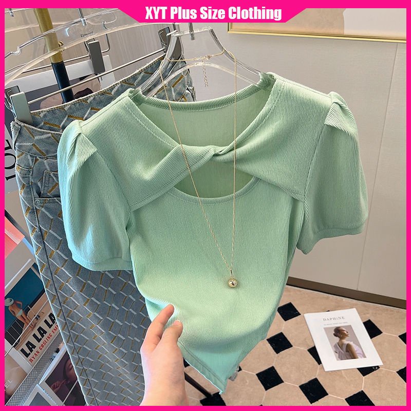Áo Thun Mùa Hè Tay Ngắn Bồng Màu Xanh Lá Dễ Thương Xinh Xắn Cho Nữ Có Size M-4XL 40-100kg Thời Trang 2023