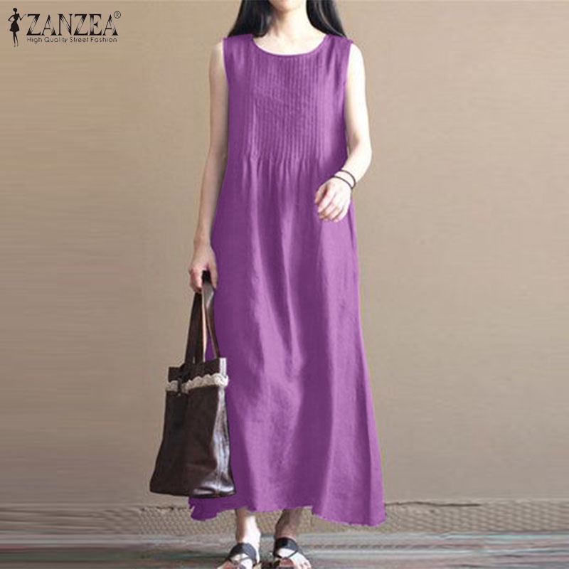 Đầm nữ ZANZEA cộc tay cổ tròn thời trang Hàn