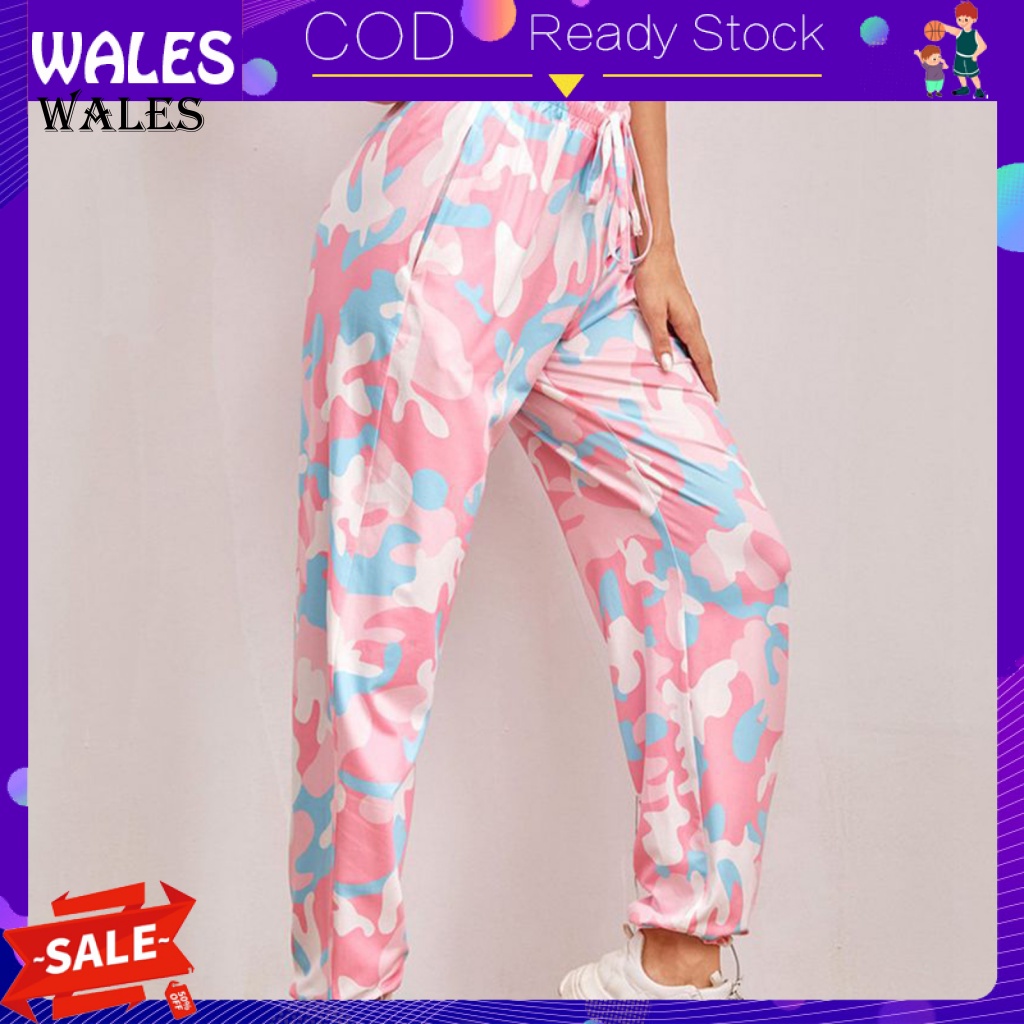 < Wales > Quần Dài Thể Thao Dáng Suông Rộng Họa Tiết Rằn Ri Cho Chạy Bộ