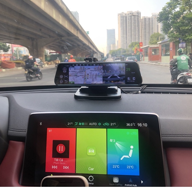 Camera hành trình D10, camera gương 10inch FullHD, tích hợp cam lùi, có cảnh báo giao thông BH 12T -Hàng Chính Hãng