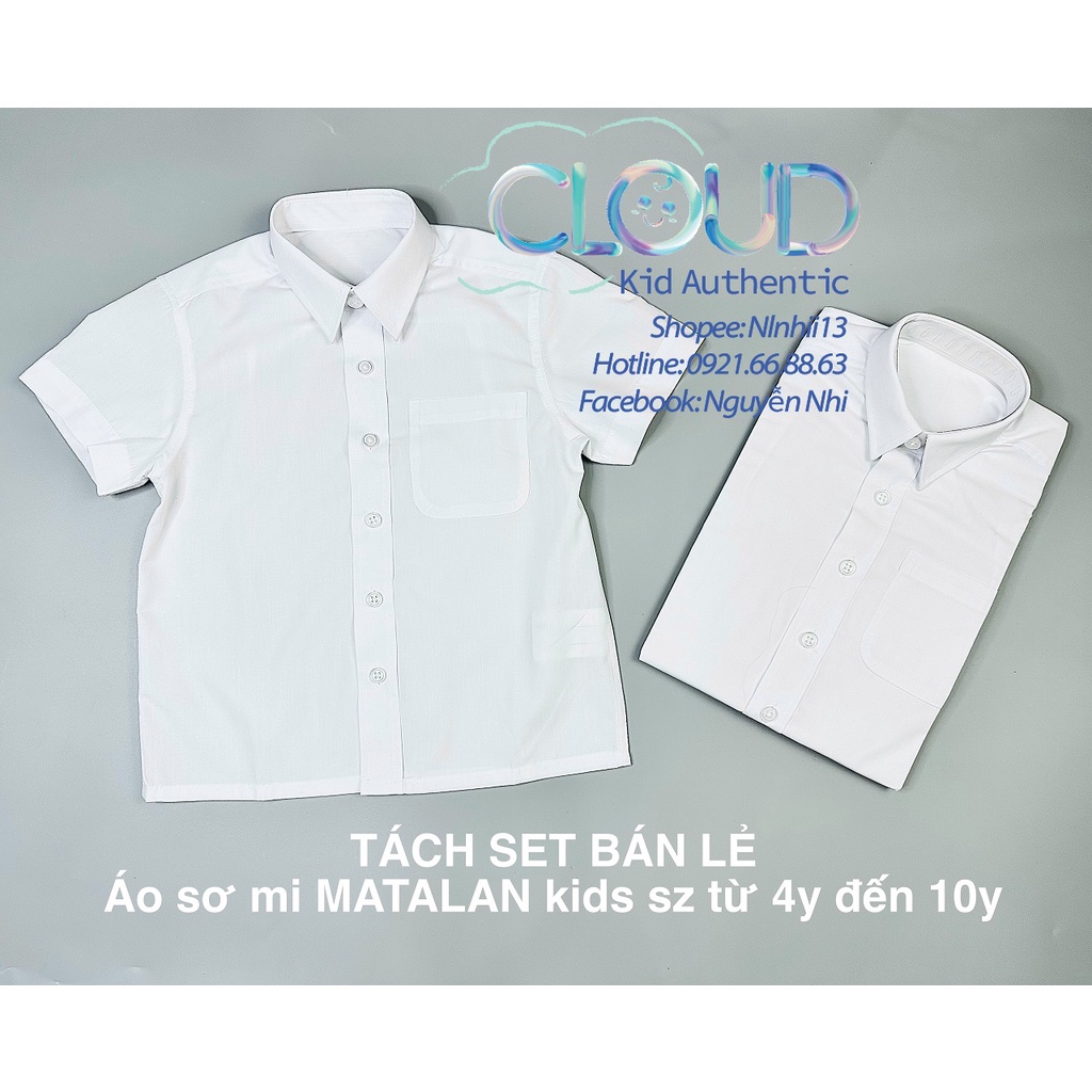 Áo sơ mi trắng cộc tay tách bán lẻ MATALAN size 4y,5y,6y,7y,8y,9y,10y