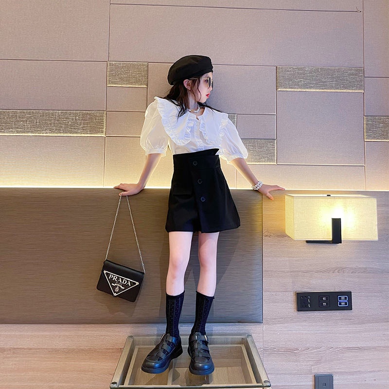 Set Áo Sơ Mi Tay Ngắn + Chân Váy Ngắn Thời Trang Mùa Hè Cho Bé Gái 5-8 - 12-14 Tuổi