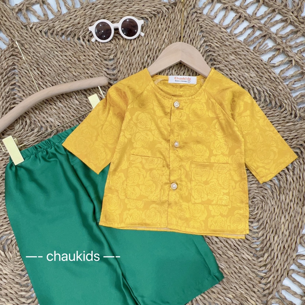 Bộ bà ba bé gái chất gấm mịn đẹp size 8-8kg