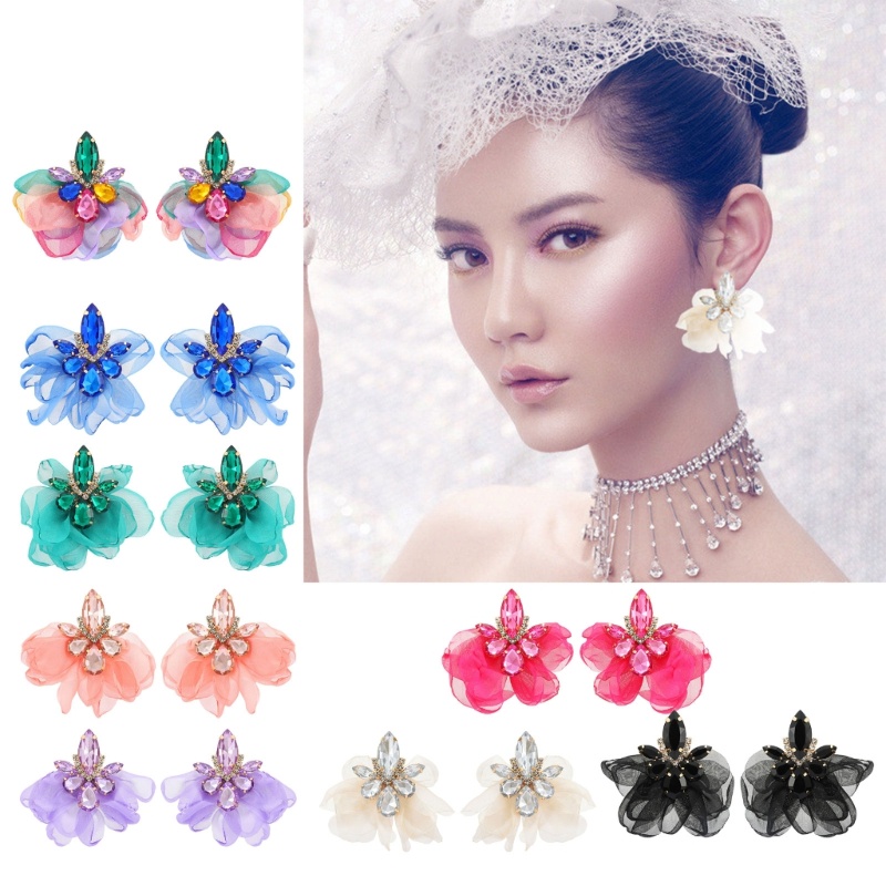 1 Đôi Bông Tai Hình Cánh Hoa Đính Đá Phong Cách Âu Mỹ