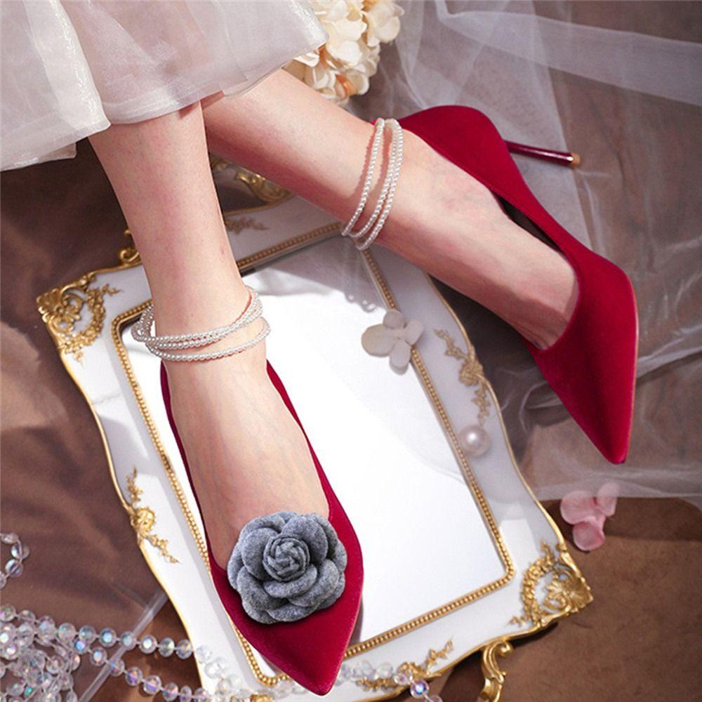 Set 2 Phụ Kiện Kẹp Trang Trí Giày Cao Gót Hình Hoa Trà Dễ Thương