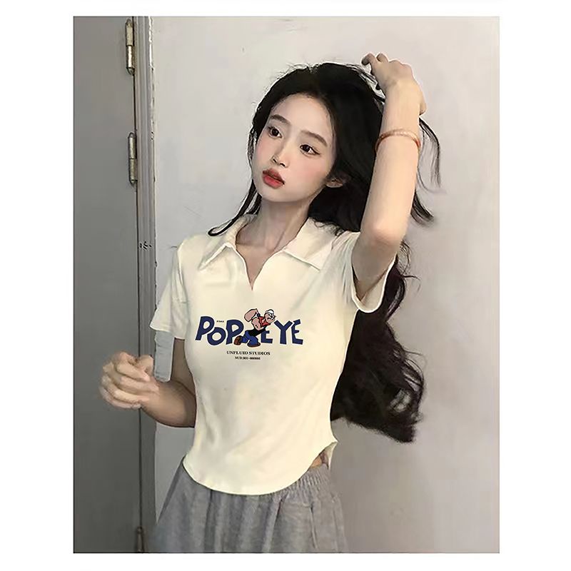 Áo Thun polo Ngắn Tay Form Ôm In Họa Tiết Thời Trang Mùa Hè