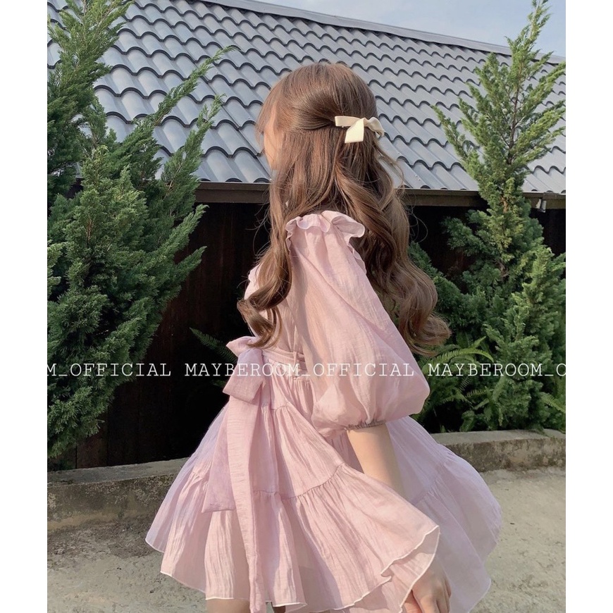 Đầm voan xếp ly tay phồng thắt eo💖 KÈM ẢNH THẬT