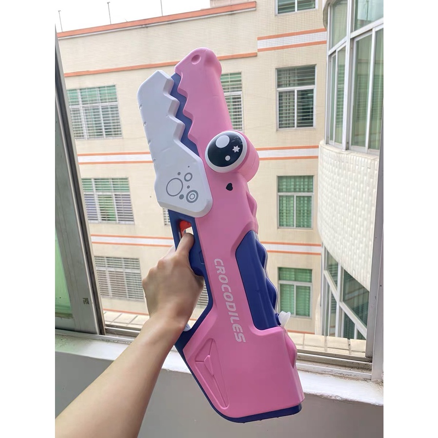 (chạy pin) Đồ chơi súng phun nước tự động pin sạc, tự động hút nước cỡ lớn mẫu cá sấu