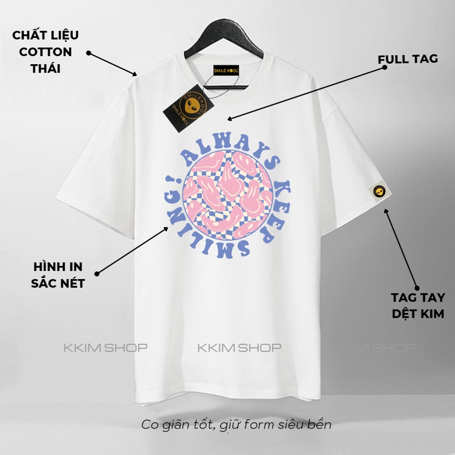 Áo Thun Tay Lỡ SMILE KOOL Phối Màu ,Form rộng oversize, unisex nam nữ, chất liệu Cotton