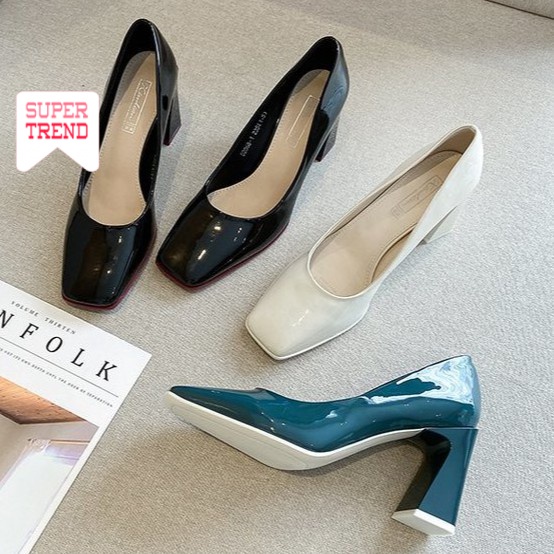 Giày mũi vuông gót cao 8cm hợp thời trang cho nữ