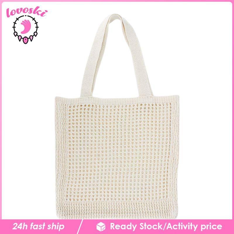 [Lovoski] Túi Xách Du Lịch Đeo Vai Đan Móc Rỗng Cho Nữ