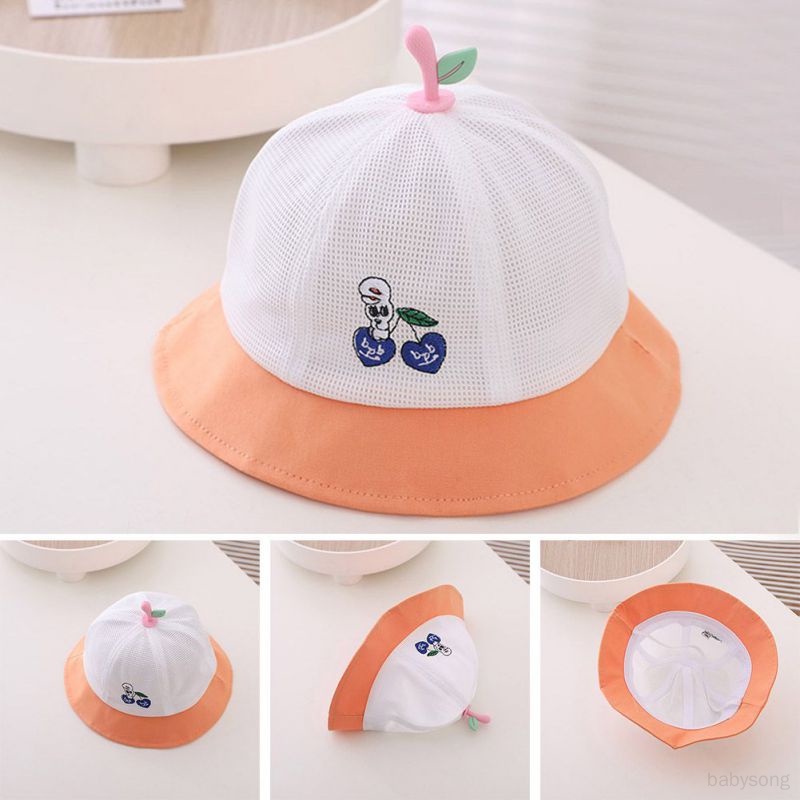 Mũ Bucket Phối Lưới Thêu Hoạ Tiết Xinh Xắn Có 4 Màu Sắc Tương Phản Cho Bé Trai Và Gái
