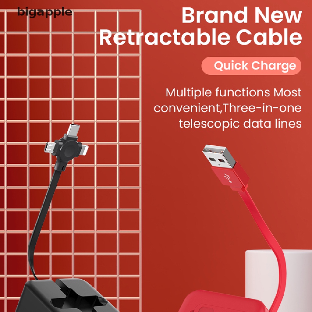 Dây Cáp Sạc USB Type C Micro USB 4 Trong 1 Rút Được Tiện Dụng Cho Điện Thoại