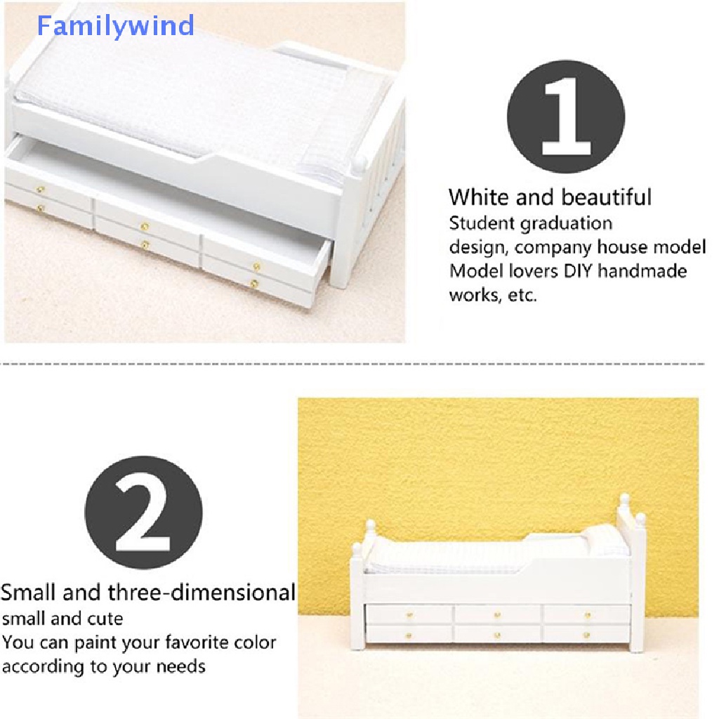 Giường Ngủ Màu Trắng Có Ngăn Kéo Phong Cách Châu Âu 1: 12 Trang Trí Nhà Búp Bê