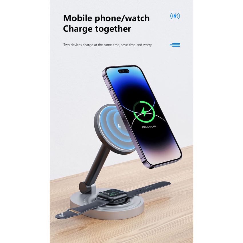 Đế Sạc Nhanh Không Dây 15W Có Nam Châm Bằng Hợp Kim Dành Cho Điện Thoại / Iwatch