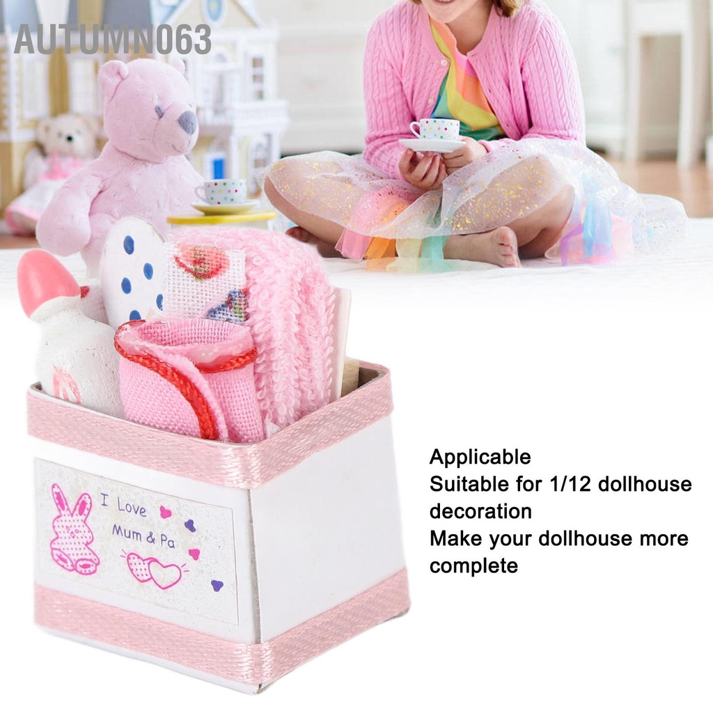 Autumn063 Nhà Búp Bê Hộp Đồ Chơi Cho Bé Màu Hồng Dễ Thương Thu Nhỏ Rổ Kèm 1/12 Phụ Kiện