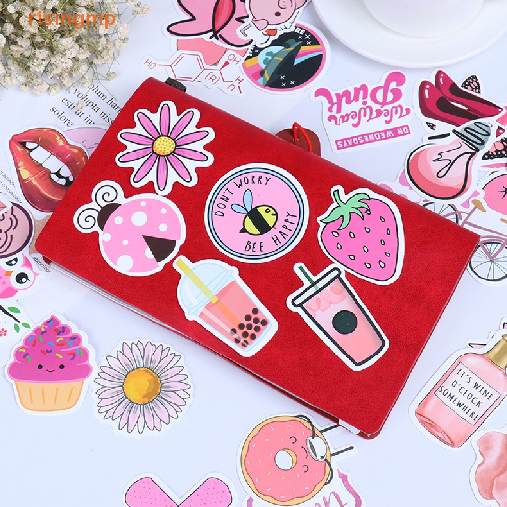 Bộ 50 Miếng Dán Màu Hồng Họa Tiết Hoạt Hình Dùng Trang Trí Vali / Laptop / Xe Đạp / Xe Hơi DIY