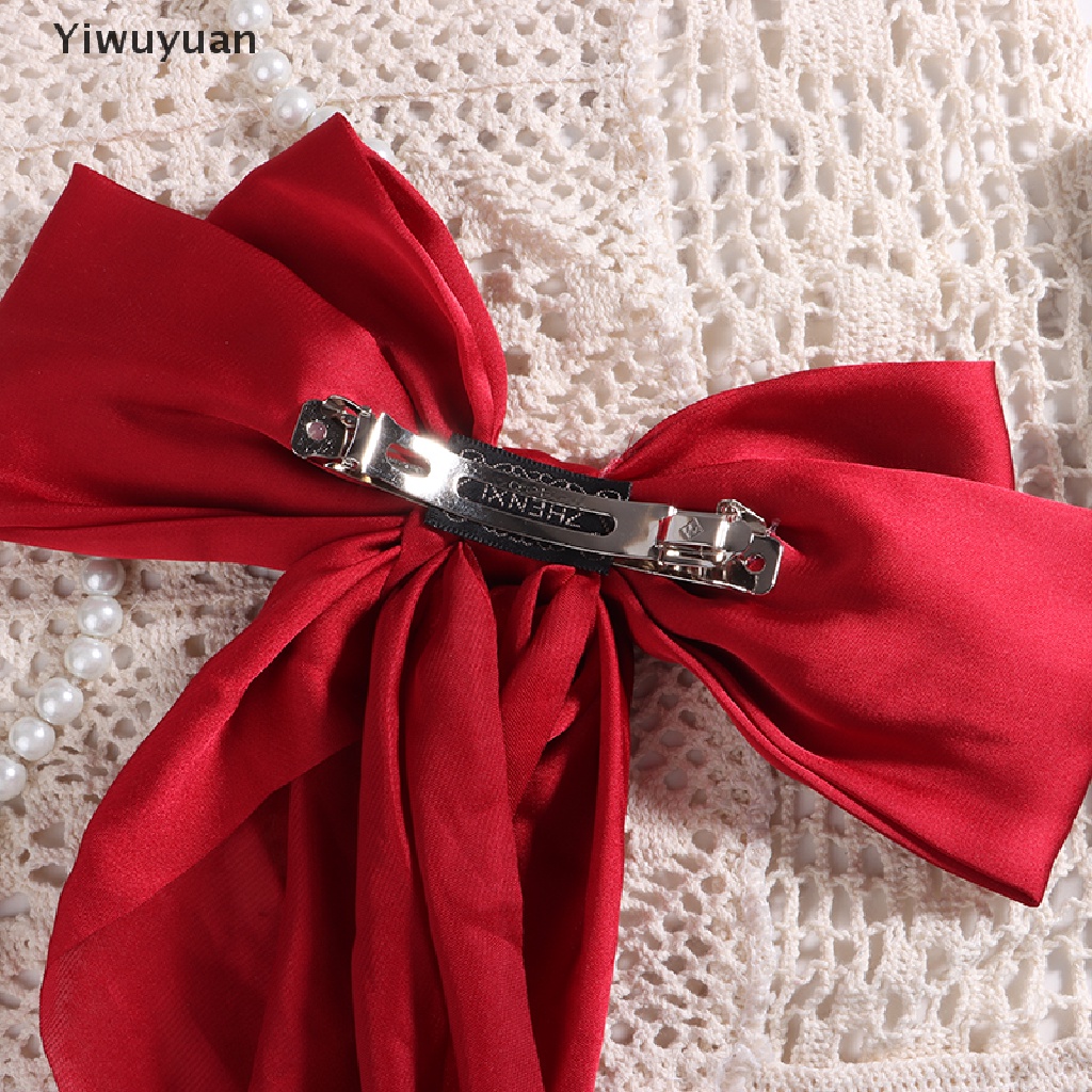 < Yiwuyuan > Kẹp Tóc Đính Nơ Ruy Băng Màu Trơn Đơn Giản Thời Trang Retro Cho Nữ