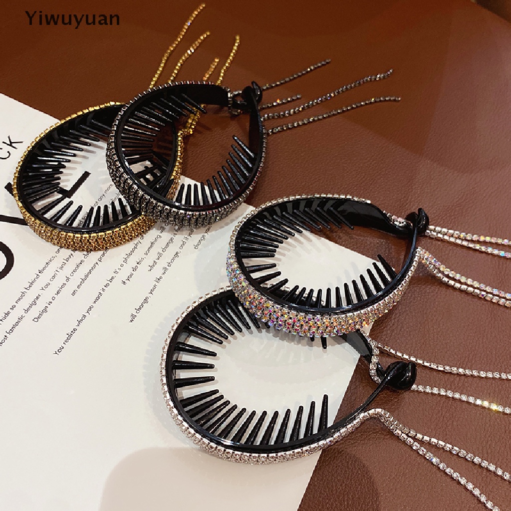 &lt; Yiwuyuan &gt; Kẹp Tóc Càng Cua Đính Đá Phối Tua Rua Thanh Lịch Ngọt Ngào Cao Cấp Thời Trang Hàng Giảm Giá