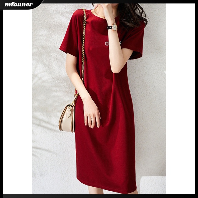 Đầm Thun Tay Ngắn Cổ Tròn Dáng Rộng In Họa Tiết Thời Trang Cho Nữ