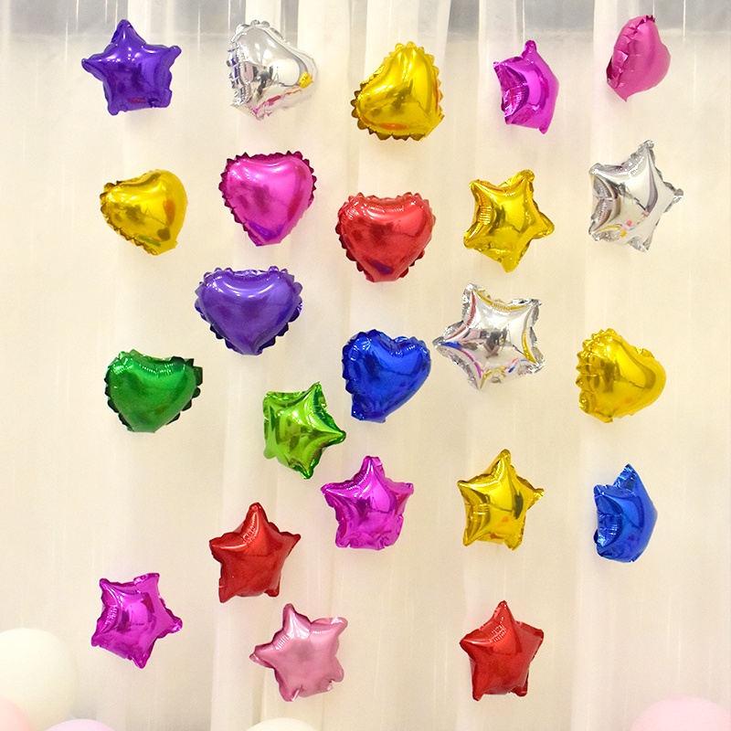 Set 50 Bong Bóng Lá Nhôm 5Inch Hình Trái Tim / Ngôi Sao Trang Trí Tiệc Cưới / Sinh Nhật / Giáng Sinh