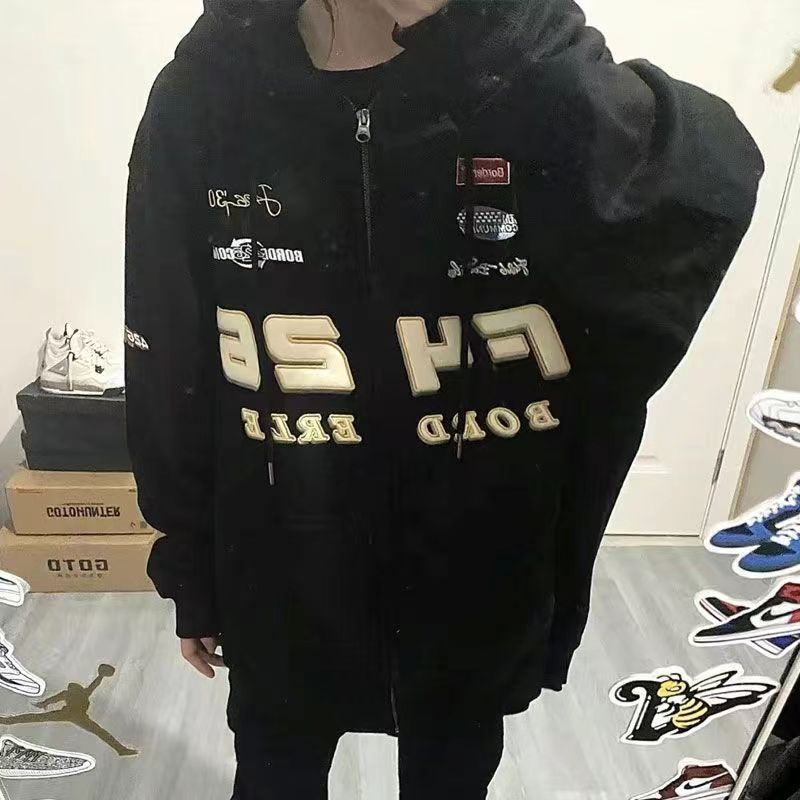 Áo Khoác Khóa Kéo In logo Phân Tử Phong Cách Đường Phố Retro