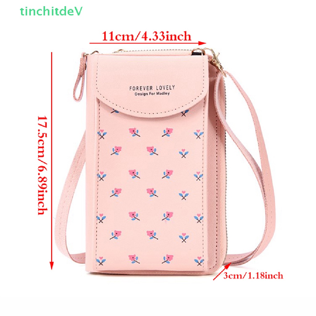 [TinchitdeV] Túi Xách Đeo Vai Bằng Da PU In Họa Tiết Hoa Đựng Điện Thoại / Ví Cầm Tay Có Dây Đeo Vai Cho Nữ [Mới]