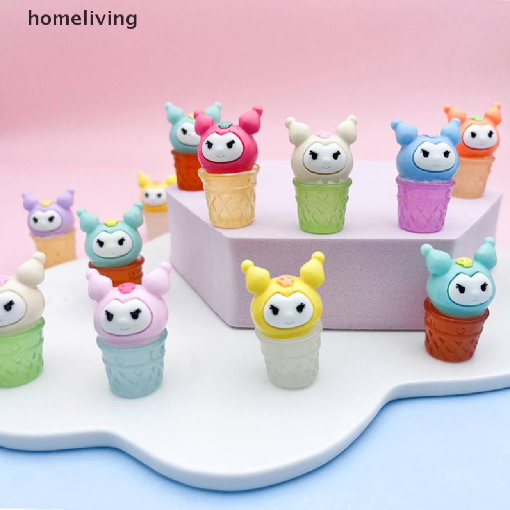 Bộ 2 Ly Kem Mini Bằng Nhựa Resin Dạ Quang In Họa Tiết Hoạt Hình Dễ Thương Trang Trí Nhà Cửa