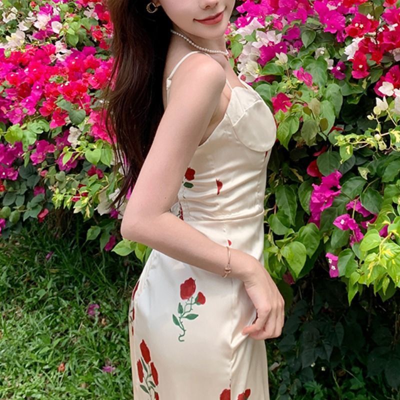 Đầm Hai Dây Dáng Dài Ôm Eo In Họa Tiết Thời Trang Mùa Hè Hàng Mới Dành Cho Bạn Nữ