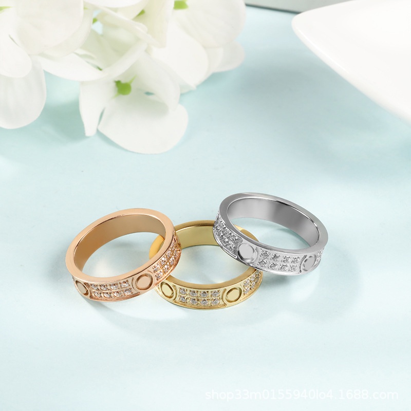 Nhẫn Thép Titan Đính Kim Cương Thời Trang Hip Hop Cổ Điển Cá Tính