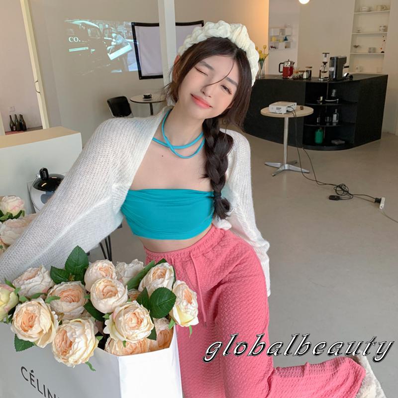 Áo Khoác Cardigan Dệt Kim Tay Dài Chống Nắng Màu Trơn Hở Phía Trước Bolero Shrug Cho Nữ