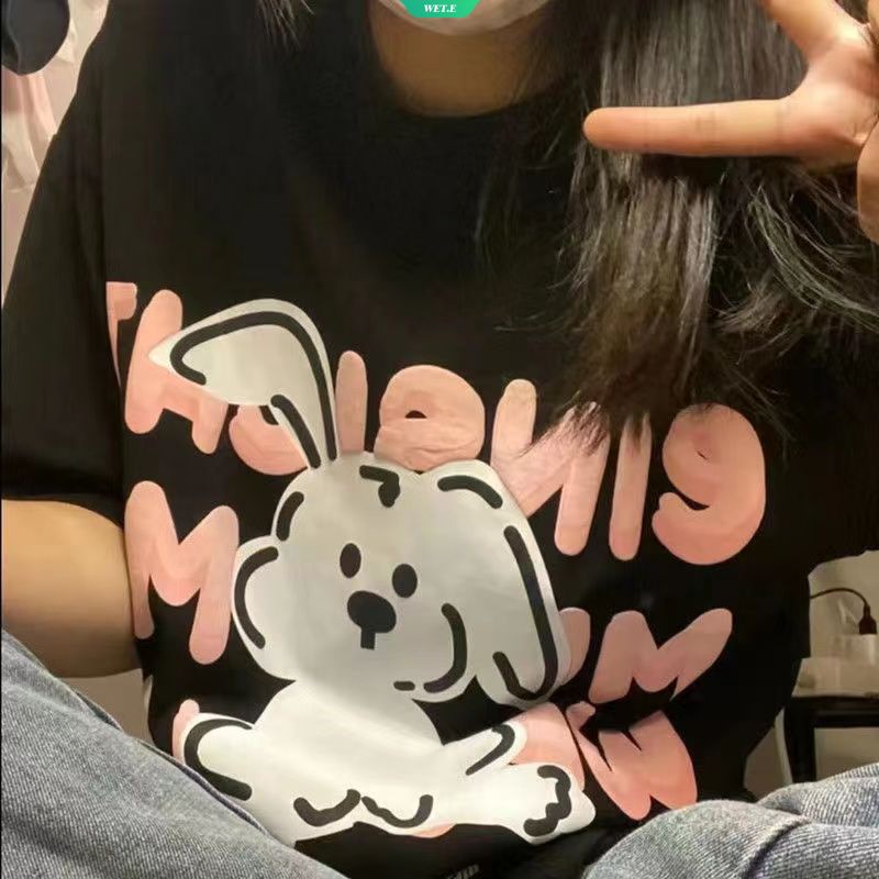 Áo Thun Tay Ngắn In Hình Thỏ Kiểu Mỹ Cổ Điển Thời Trang Mùa Hè 2023 Cho Nữ