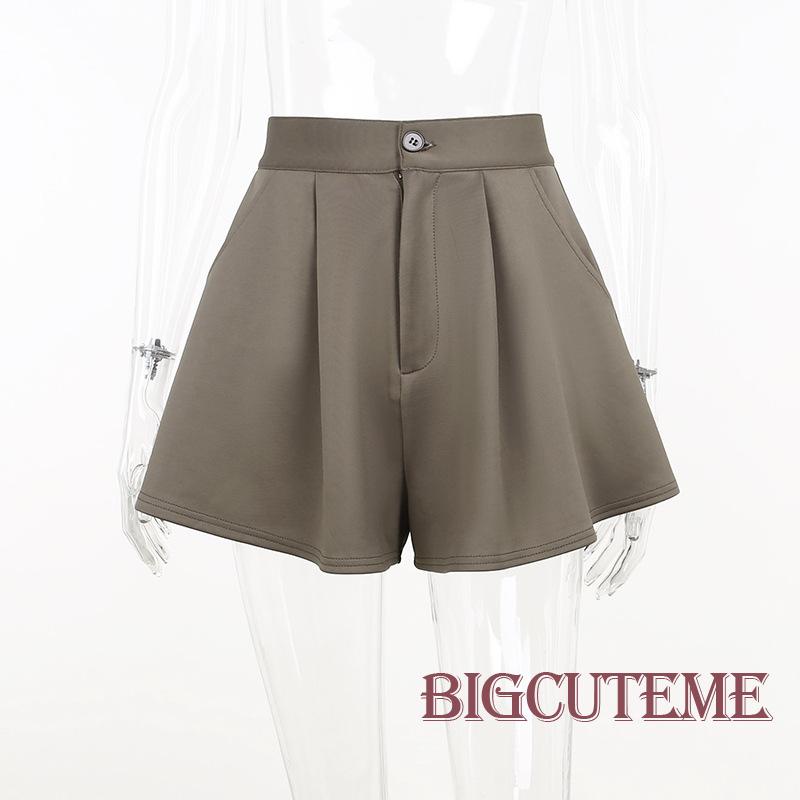 [] - Quần ngắn ống rộng Lưng Cao Màu Trơn Thời Trang Mùa Thu Đơn Giản Khí Chất Retro.Apricot / Nâu Cho Nữ