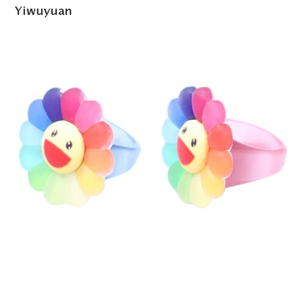 < Yiwuyuan > Nhẫn Acrylic Hình Hoa Mặt Trời Mặt Cười Màu Kẹo Ngọt Ngào Dễ Thương Thời Trang Làm Quà Tặng Cho Nữ