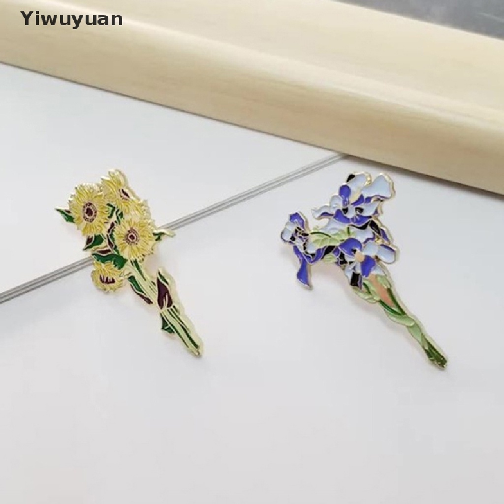 < Yiwuyuan > Ghim Cài Áo Kim Loại Tráng Men Hình Hoa Hướng Dương Van Gogh Iris Cho Nữ