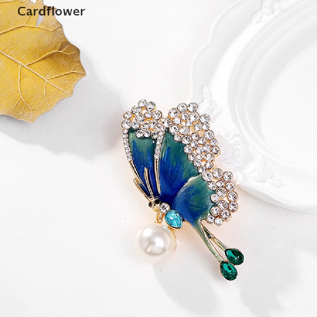 &lt; Cardflower &gt; Trâm Cài Áo Hình Bướm Tráng Men Đính Đá Ngọc Trai Thời Trang Cho Nữ Dự Tiệc