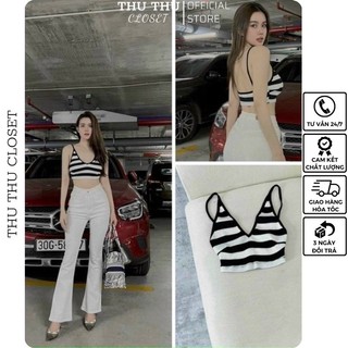 Áo hai dây kẻ croptop cá tính