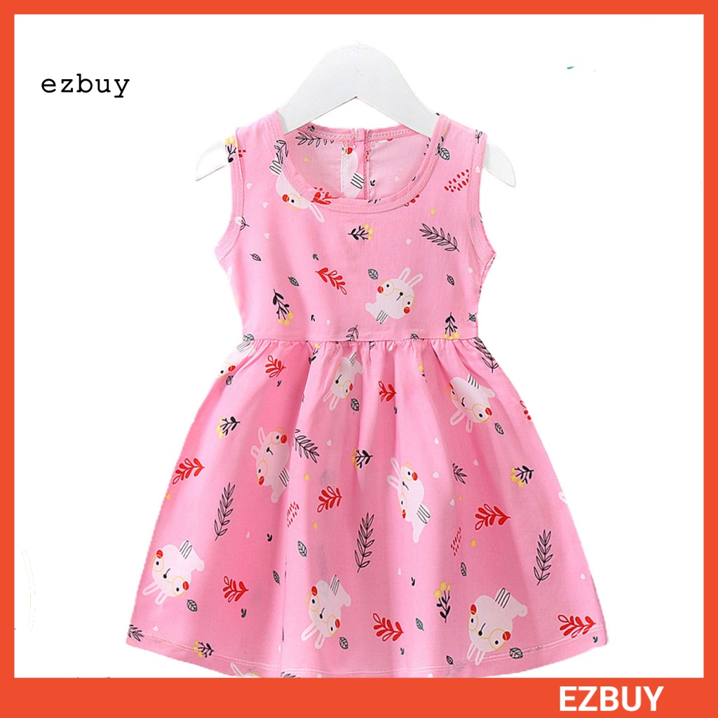 Đầm Công Chúa Sát Nách Màu Sáng In Họa Tiết Hoạt Hình Dễ Thương Thời Trang Mùa Hè Cho Bé Gái