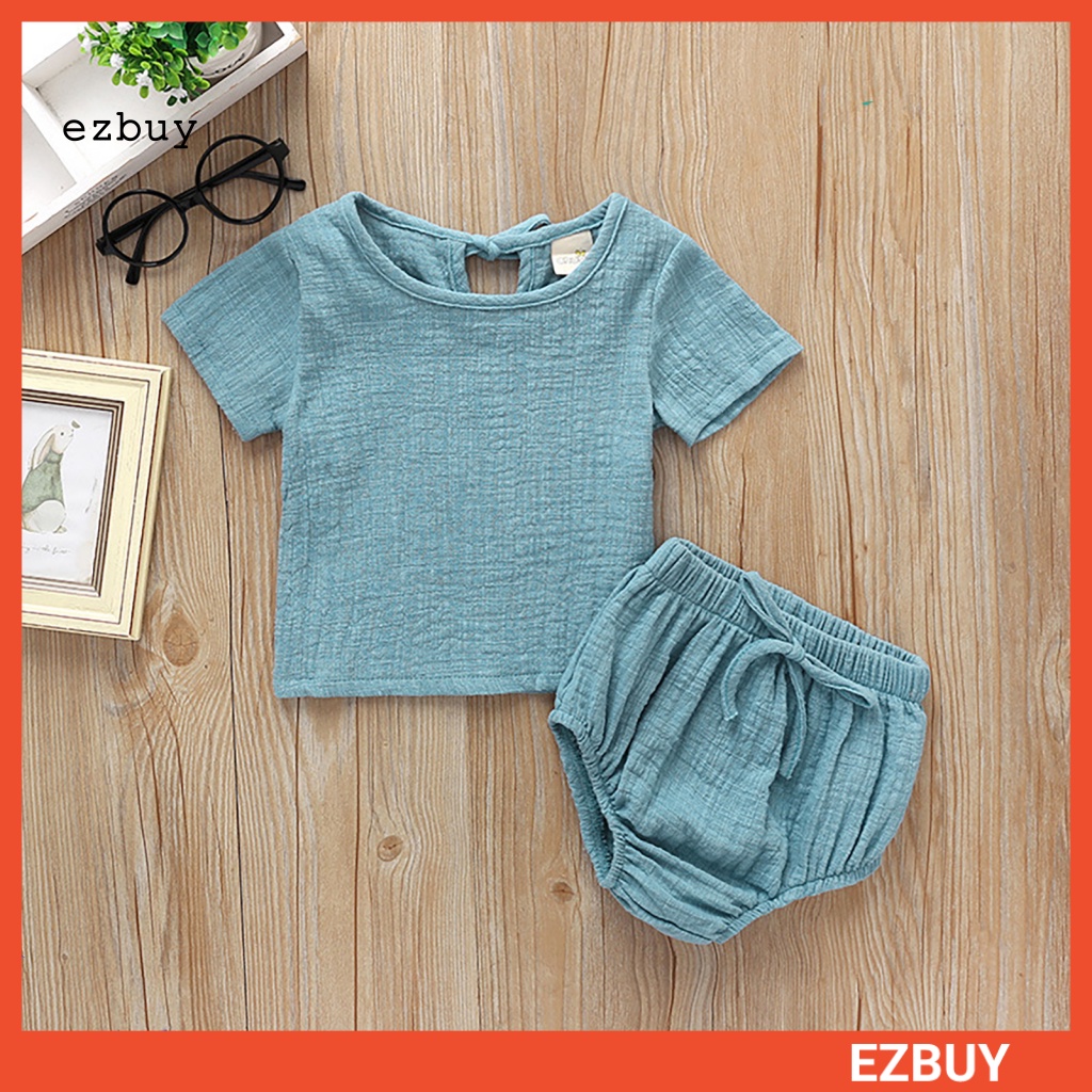 Bộ Đồ Ngủ Vải Lanh Màu Trơn Thoải Mái Thời Trang Mùa Hè Cho Bé