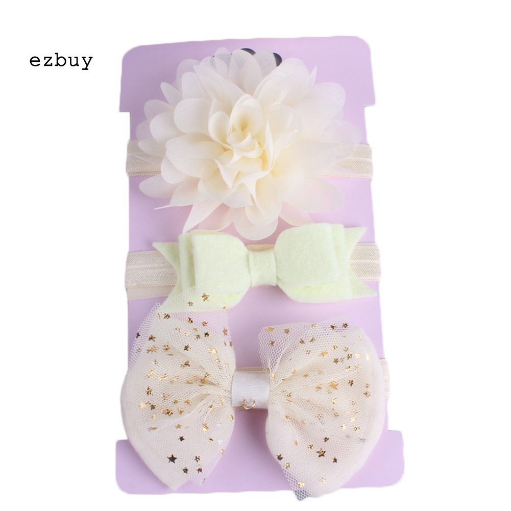 Bộ 3 Băng Đô Nơ Phối Lưới Đính Hoa Xinh Xắn Cho Bé Gái